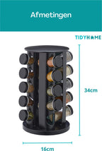  TidyHome Kruidenrek Draaibaar - Kruidenpotjes - Kruiden Carrousel - 20 Kruidenpotjes - Zwart - RVS - Draaibaar - Aanrecht Organizer - Inclusief Labels, Pen En Trechter - Keuken Organizer