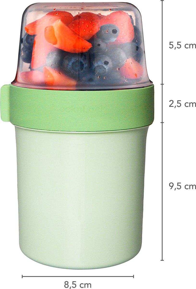  Lock&amp;Lock Yoghurtbeker - Yoghurt Beker To Go - Muesli Beker To Go - Lunchpot - Lunchbeker - Medium - 560 Ml + 310 Ml - Groen