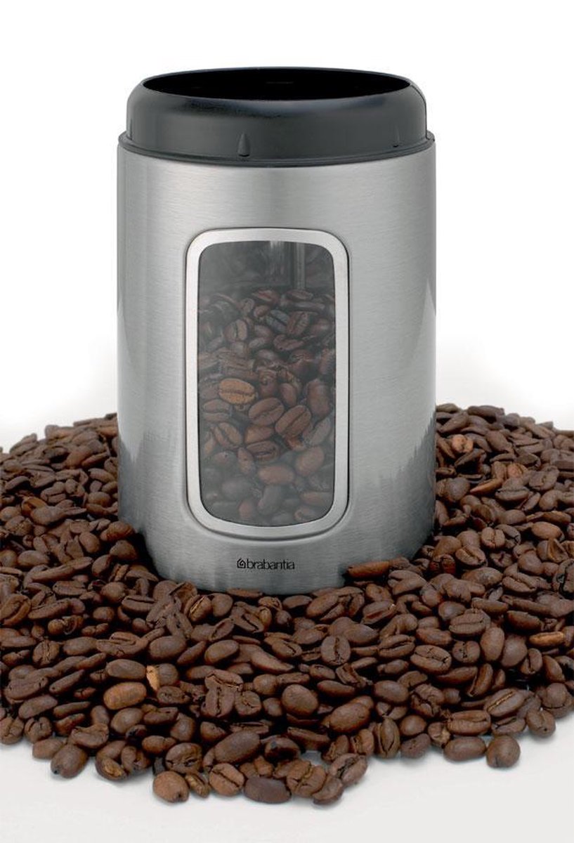  Brabantia Voorraadbus - 1,4 L - Matt Steel Fingerprint Proof / Matt Black Deksel - Met Venster
