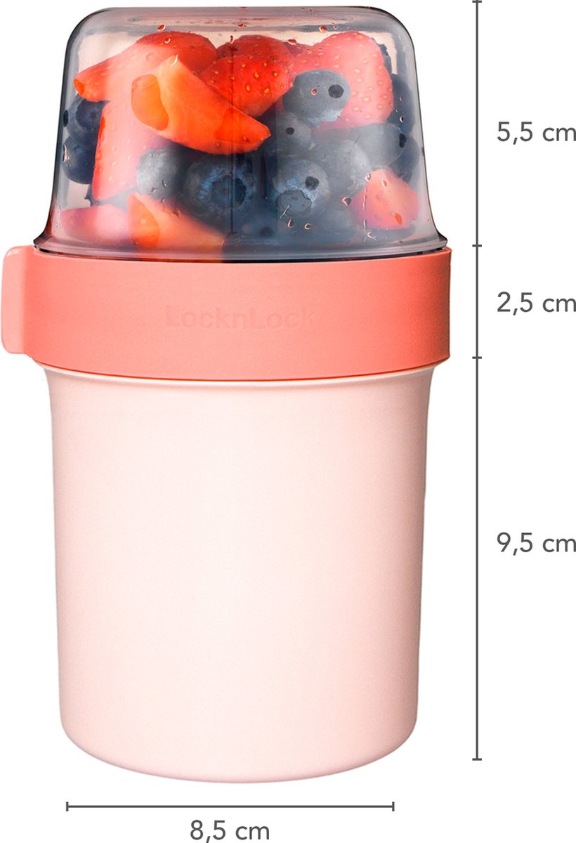  Lock&amp;Lock Yoghurtbeker - Yoghurt Beker To Go - Muesli Beker To Go - Lunchpot - Lunchbeker - Medium - 560 Ml + 310 Ml - Roze