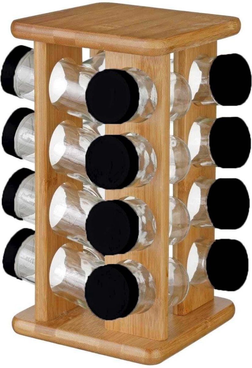  Kruidenrekje Met 16 Kruidenpotjes 29 Cm Van Bamboe - Keukenkruiden Potjes - Kruiden Bewaren