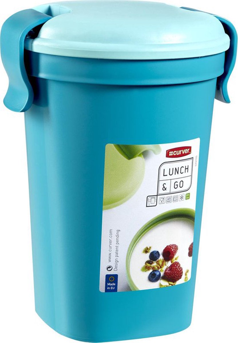  Curver Lunch &amp; Go Beker - Magnetronbestendig - Lunchbeker – Muesli Beker - Soepbeker - Yoghurt Beker To Go – LunchBox - KoffieBeker - Salade Lunchbox - 0,6l – Blauw