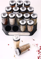 Merkloos Decopatent® Kruidenrek Incl. 16 Glazen Kruiden Potjes - Rvs Strooideksel - Staand Kruiden &amp; Specerijen Rek - Kruidenpotjes Glas