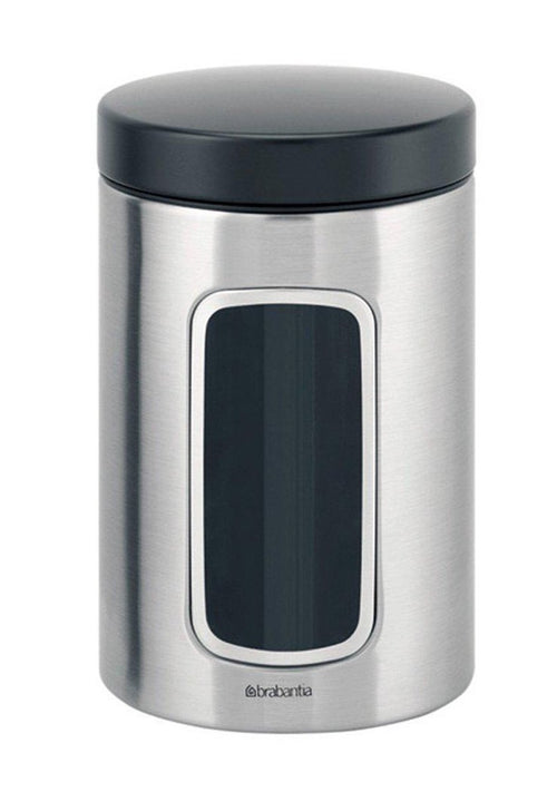  Brabantia Voorraadbus - 1,4 L - Matt Steel Fingerprint Proof / Matt Black Deksel - Met Venster