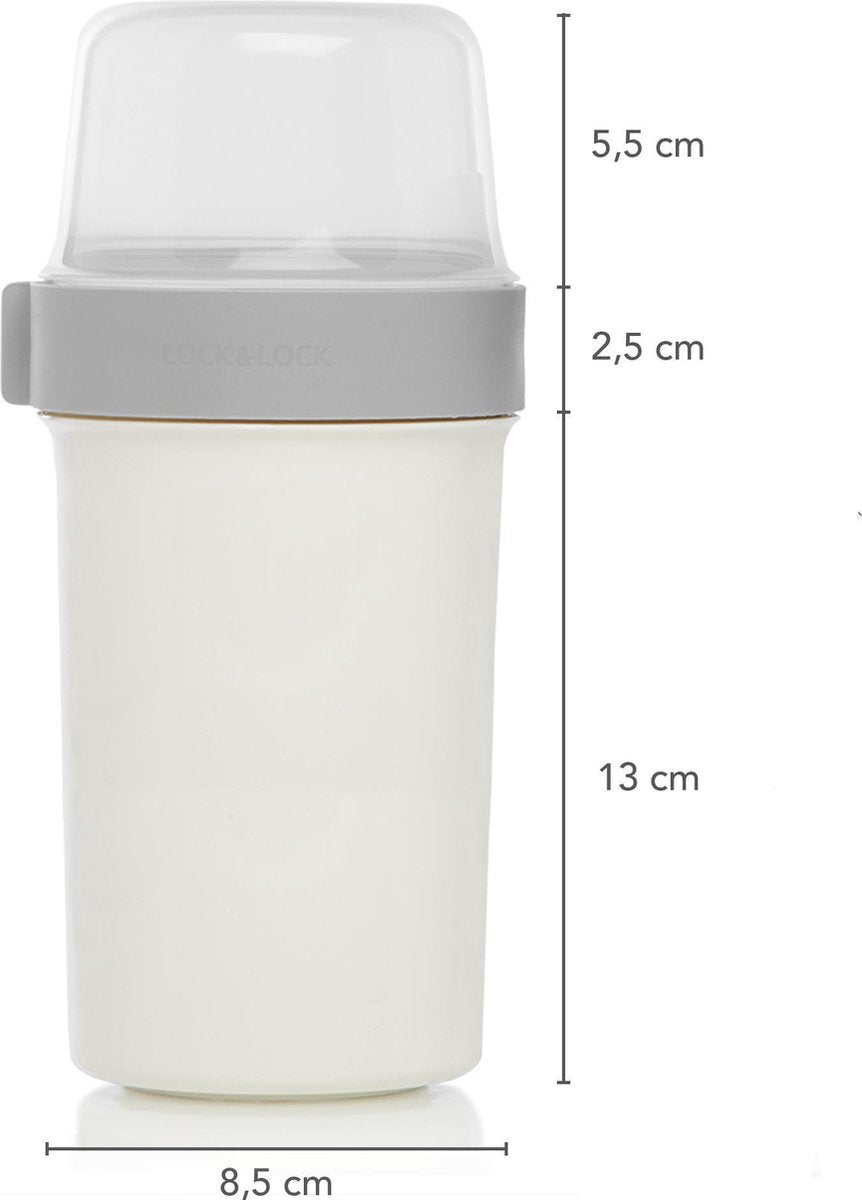  Lock&amp;Lock Yoghurt Beker To Go - Muesli Beker To Go - Lunchbeker - Salade To Go - Saladebox - Large - 760 Ml + 310 Ml - Wit