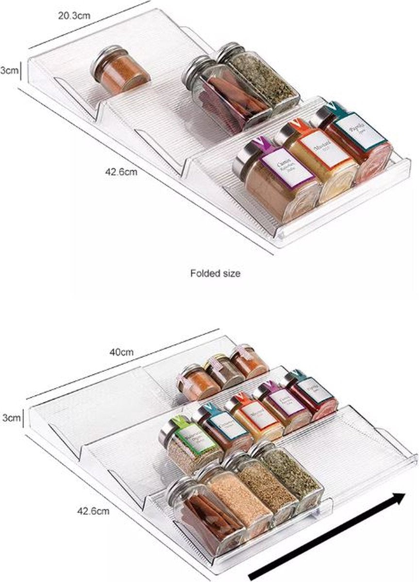 Merkloos Kruidenrek Voor Lade - Kruidenorganizer - Keukenlade Organiser - Kruidenrek Lade - Kruidenhouder - Lade Voor Kruiden - Spice Rack - Uitschuifbaar Van 20cm Tot 40cm - Kruidenrek Liggend - Spice Organizer