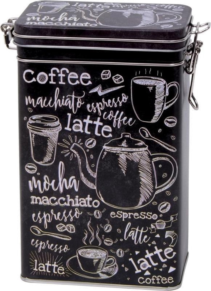 Merkloos Zwart Rechthoekig Koffieblik/bewaarblik 19 Cm - Koffie Voorraadblikken - Koffiepads/koffiecups Voorraadbussen