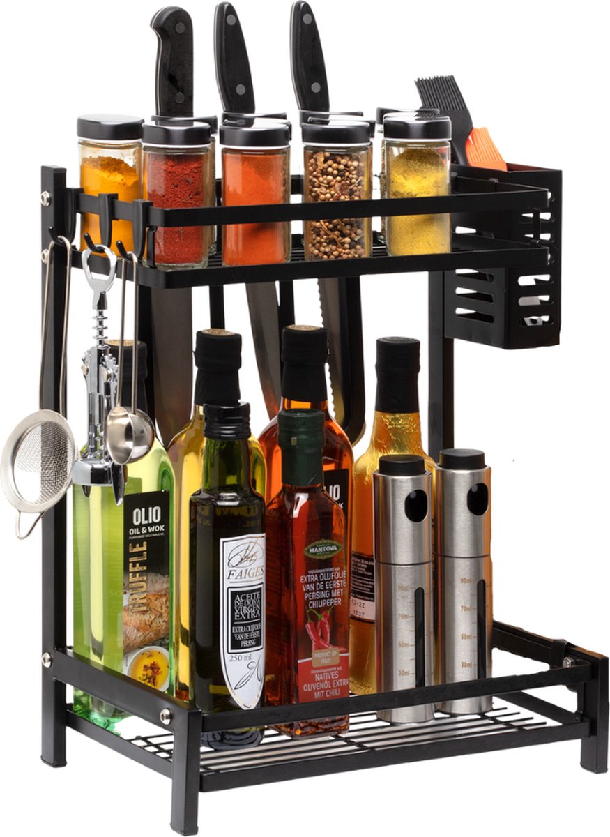 Pazzo Goods - Keuken Organizer - Keukenrek - Zwart - Metaal - 2 Laags - Multifunctioneel - Zwart -