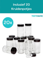  TidyHome Kruidenrek Draaibaar - Kruidenpotjes - Kruiden Carrousel - 20 Kruidenpotjes - Zwart - RVS - Draaibaar - Aanrecht Organizer - Inclusief Labels, Pen En Trechter - Keuken Organizer