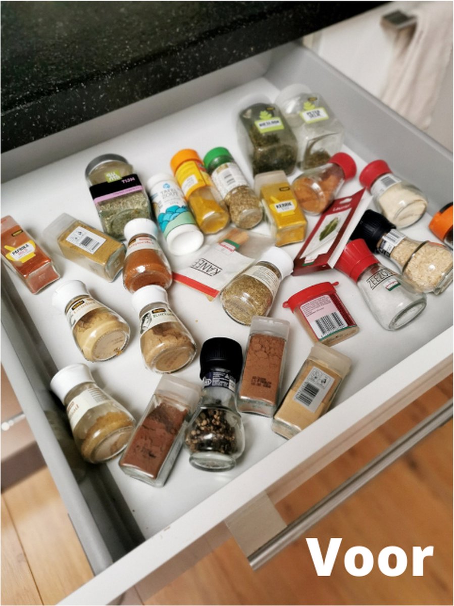 Merkloos Kruidenrek Lade - Kruiden Organizer - Kruidenrek Uitschuifbaar - Lade Organizer - Kruiden Opbergen Lade - Kruidenrekje Schuif - Min. 20x42 Max. 40x42