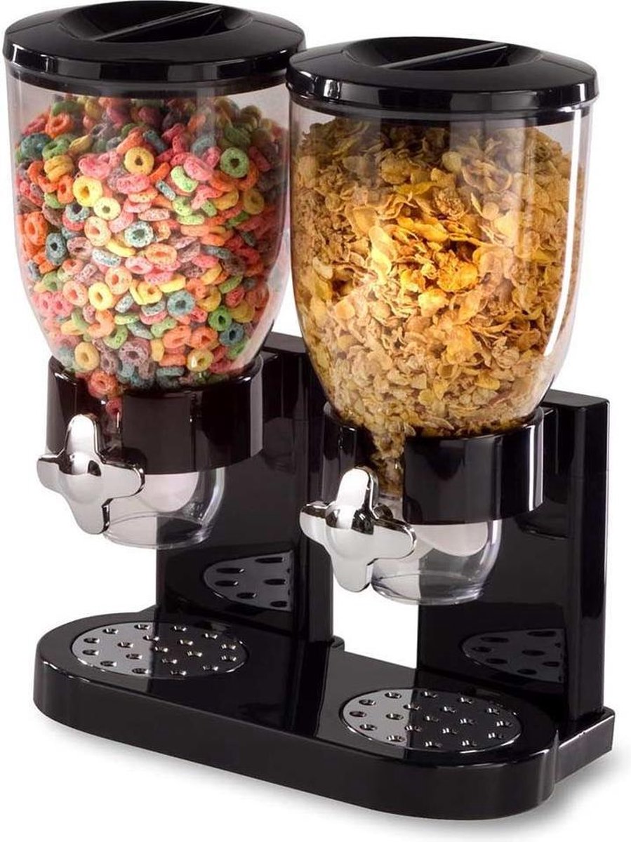  MikaMax Cornflakes Dispenser - Voorraadbus - Cornflakes Voorraadpot - Ontbijt Granendispenser - Zwart - 2 X 500 Gram