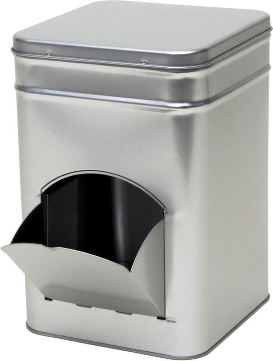 Merkloos 1x Zilver Vierkant Opbergblik/bewaarblik Met Dispenser 21 Cm - Zilveren Koffiecups/suikerklontjes Voorraadblikken - Voorraadbussen Met Dispenser