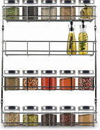  KitchenBrothers Ophangbaar Kruidenrek Voor 32 Kruidenpotjes - Spice Rack – Keuken Rek - Kruiden Organizer - Specerijen Opbergen - 4 Laags - 40 X 6.3 X 50 Cm - RVS