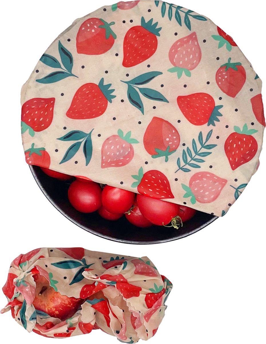  Bijenwas Wraps (Bijenwas Doek) - "rode Aardbei" Set Van 3 - 1S, 1M, 1L - Beeswax Wraps - Herbruikbaar Boterhamzakje - Bee Wrap - Beewax - Bijenwasdoek - Zero Waste - Duurzaam Cadeau