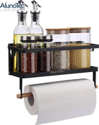 Merkloos Kruidenrek Zwart - Multifunctioneel Ophangbaar Keukenrek - Keukenrolhouder Zwart - Multifunctioneel Kruidenrek - Magnetisch Kruidenrek - Keuken Organizer - Koelkast Rek