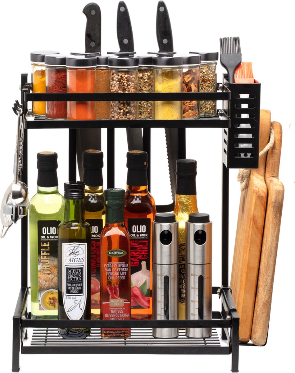  Pazzo Goods - Keuken Organizer - Keukenrek - Zwart - Metaal - 2 Laags - Multifunctioneel - Zwart -