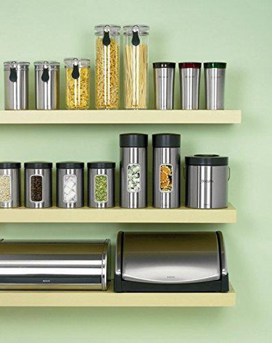  Brabantia Voorraadbus - 1,4 L - Matt Steel Fingerprint Proof / Matt Black Deksel - Met Venster