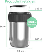  Coninx Thermos Lunchbox - Muesli Beker To Go - Isoleer Lunchpot - Yoghurtbeker To Go - Mueslibeker 840ml (600ml+240ml) - RVS