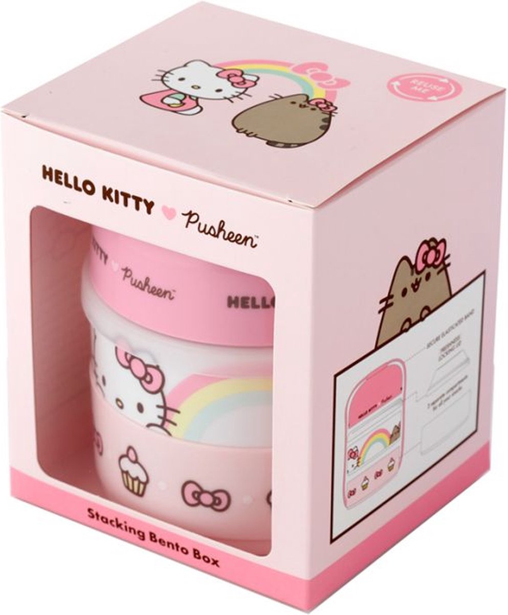  Hello Kitty &amp; Pusheen De Kat - Gestapelde Ronde Bento Box Lunchtrommel