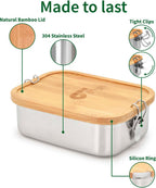 Bamboe Lunch Box 1400 Ml | Broodbox | Ecologisch | Roestvrijstalen Lunchbox | Bentobox No Leak | Smaakloos | Bamboe Grote Broodtrommel | Lunchbox Volwassenen | Lunchbox RVS Bamboe | Bambaw