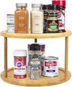 Merkloos Decopatent® Kruidenrek / Fruitschaal Bamboe - Rond - Kruiden Carrousel - Draaibaar - Staand Bamboe Specerijenrek Draaiplateau - Fruitrek